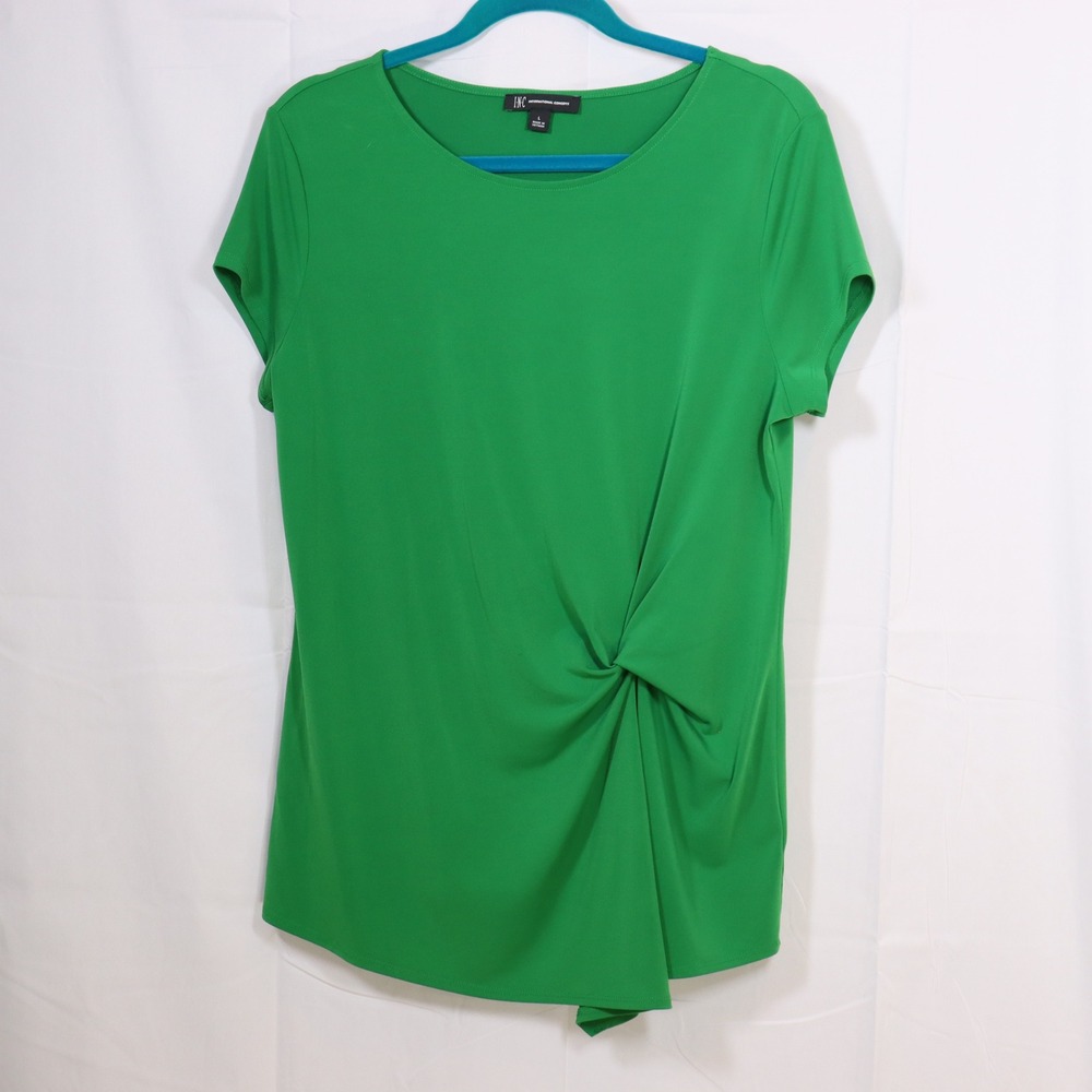 INC International Concepts Twist Front Top L Green Womens Knot Blouse‎